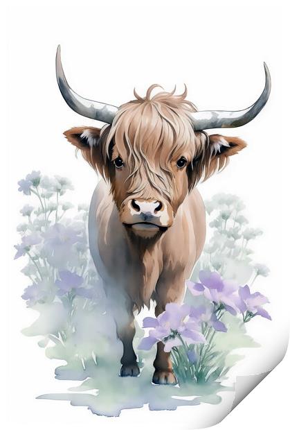 Curious Scottish Highland Cow Print by AI Creations