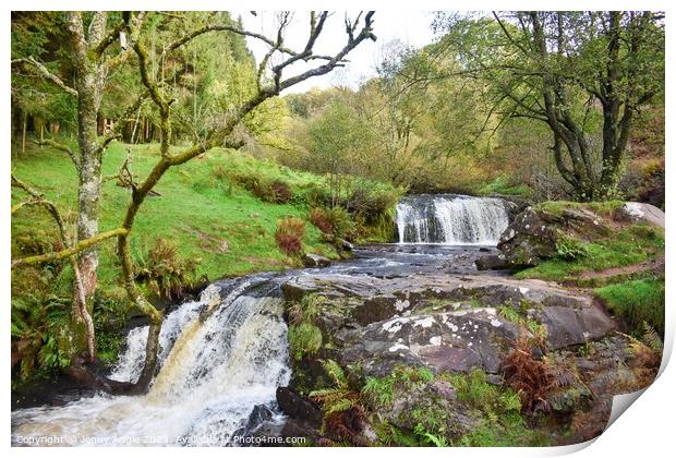 cascade on the Caerfanell river , Brecon Beacons , Print by Jonny Angle