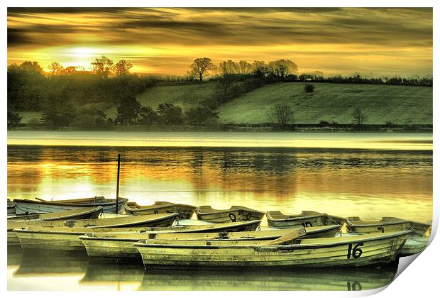 Thornton Reservoir,Boats at Sunrise Print by Simon Gladwin