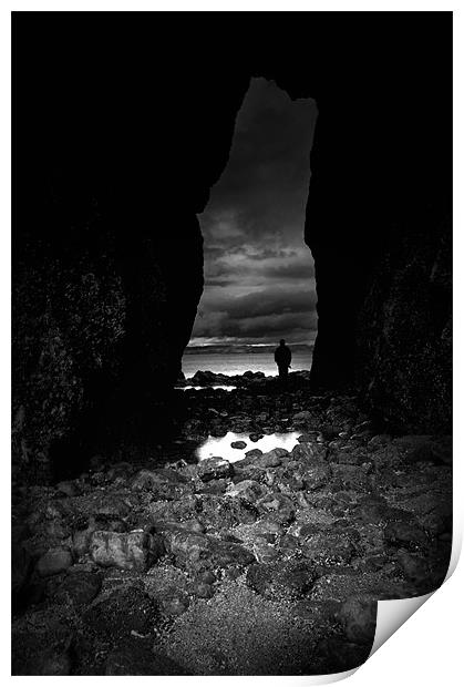 Lydstep cavern,Tenby in Black and White Print by Simon Gladwin