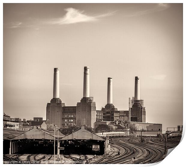 Battersea Power Station with train tracks  Print by Lenny Carter