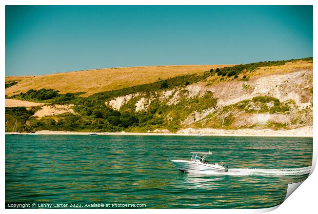 Small Boat Trip along the Jurasic Coastline Print by Lenny Carter