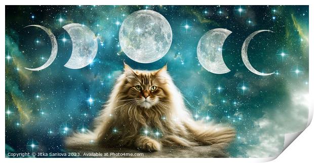 Cat Moon goddess Print by Jitka Saniova