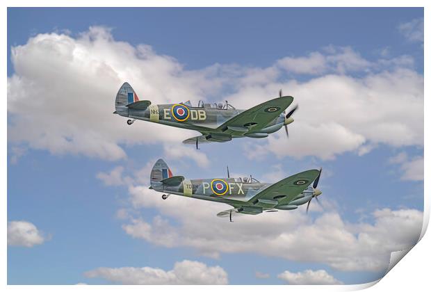 2 Spitfire Planes Print by Paul Mitchell
