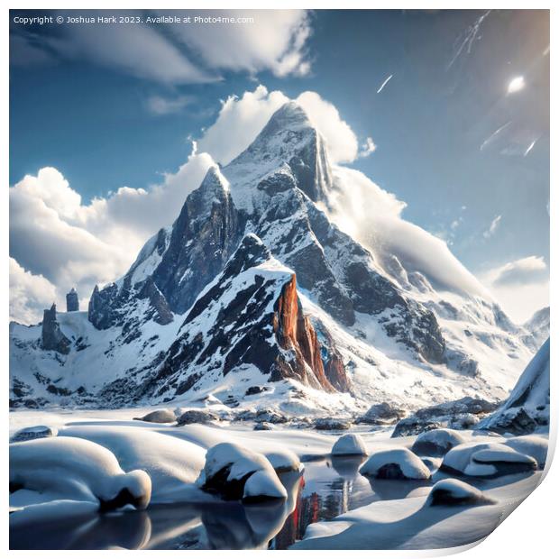AI Snowy Rock Mountain Print by Joshua Hark