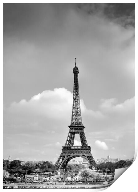 Paris skyline, the Eiffel Tower in black and white Print by Ambrosini V