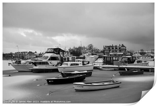 Oulton Broad Lowestoft Suffolk Covered in Snow  Print by James Allen