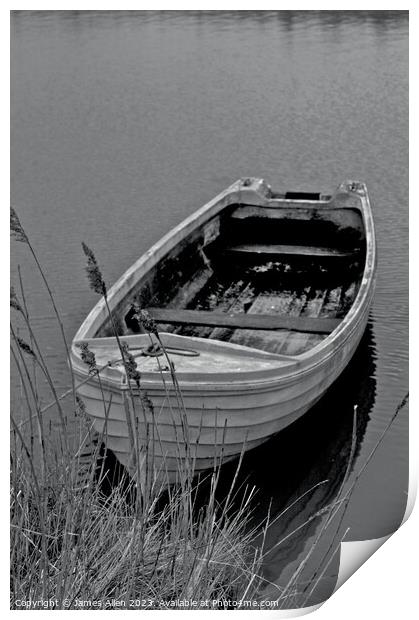 Isolated wooden Rowing Boat Print by James Allen