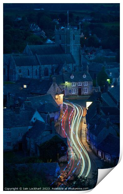 Street scene at Corfe in Dorset at night Print by Iain Lockhart