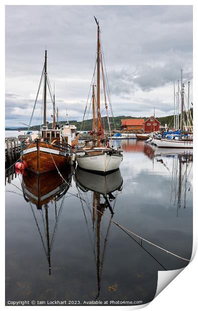 Boat reflection in the fjord Print by Iain Lockhart