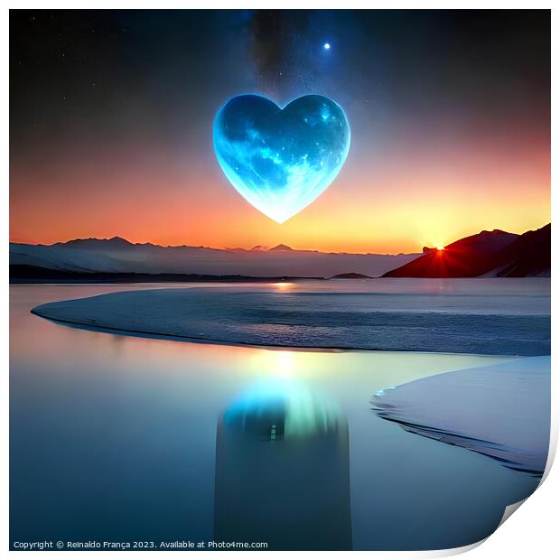 Valentine's Day love heart beauty landscape nature moon sky stars Print by Reinaldo França