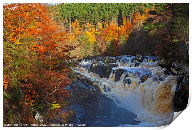 Rogie Falls, Black Water, Strathpeffer, Ross-shire Print by Arch White