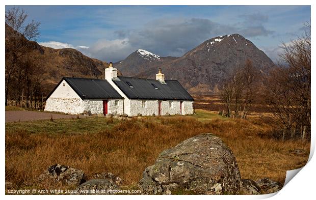 Black Rock Cottage,  with Buachaille Etive Mor, Lo Print by Arch White