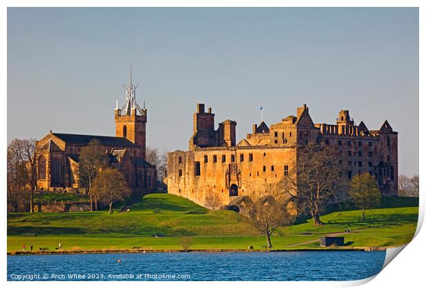 Linlithgow Palace with St Michael's Parish Church to the south a Print by Arch White