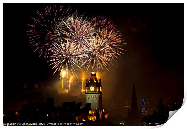 Edinburgh fireworks, city centre, Scotland, UK Print by Arch White