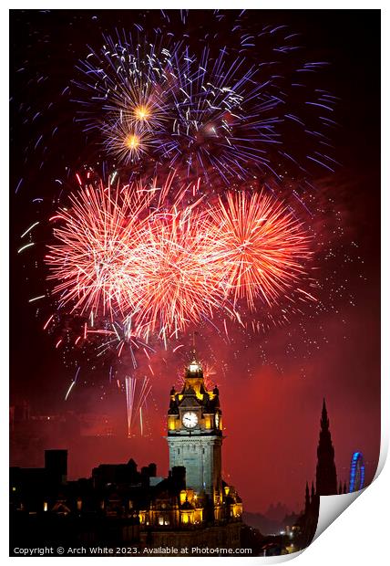 Edinburgh fireworks, city centre, Scotland, UK Print by Arch White