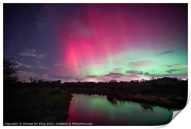 The Northern Lights above the River Roe. Print by Michael Mc Elroy