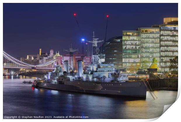 HMS Belfast, London Print by Stephen Noulton