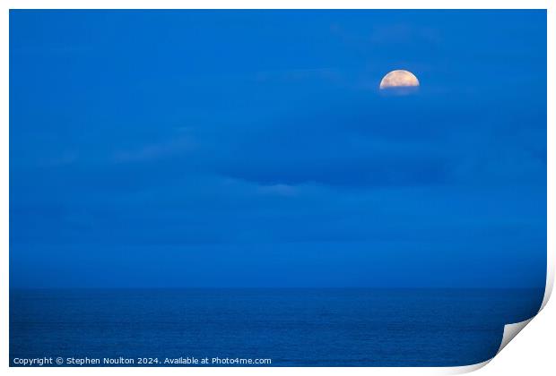 Moon over Watergate Bay, Cornwall Print by Stephen Noulton