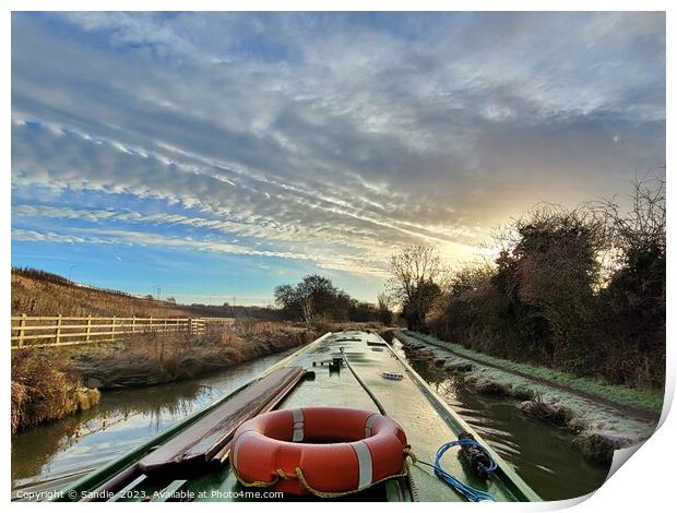 Narrowboat Travelling Down A Wintery Oxford Canal  Print by Sandie 