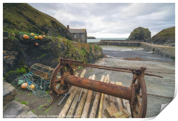 Mullion Cove Harbour, Winch Print by Andy Durnin