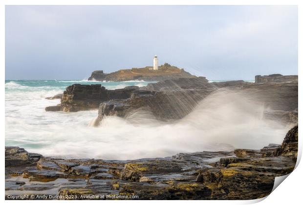 Harmony of Elements: Godrevy Lighthouse in the Dance of Sea and  Print by Andy Durnin