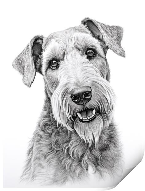 Airedale Terrier Pencil Drawing Print by K9 Art