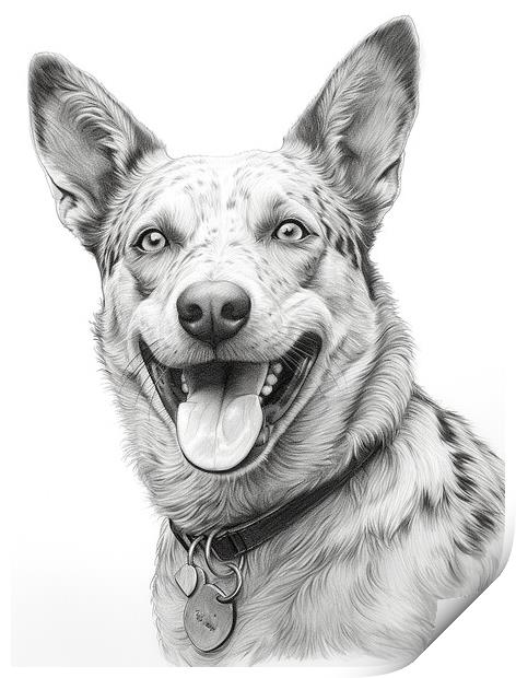 Australian Cattle Dog Pencil Drawing Print by K9 Art