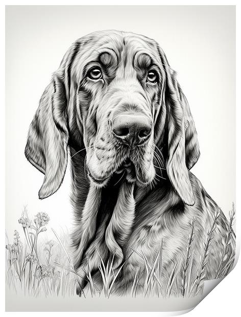 Bloodhound Pencil Drawing Print by K9 Art