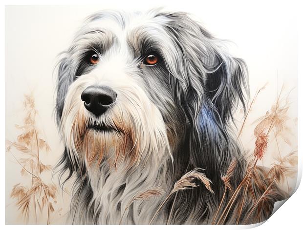Bearded Collie Pencil Drawing Print by K9 Art