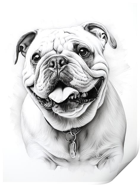 Bulldog Pencil Drawing Print by K9 Art