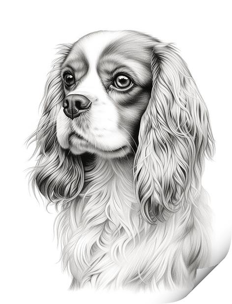 Cavalier King Charles Spaniel Pencil Drawing Print by K9 Art