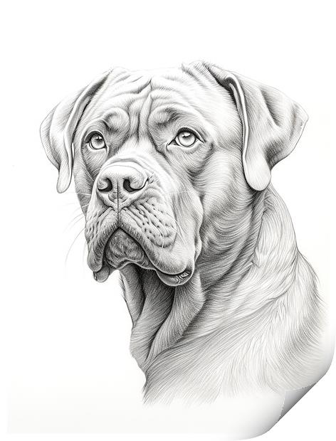 Dogue de Bordeaux Pencil Drawing Print by K9 Art