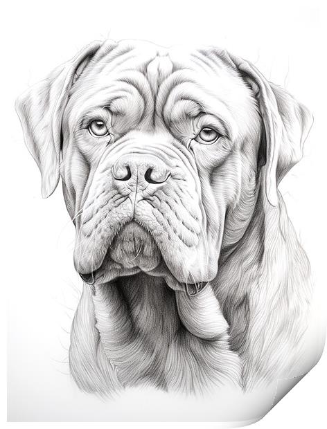 Dogue de Bordeaux Pencil Drawing Print by K9 Art