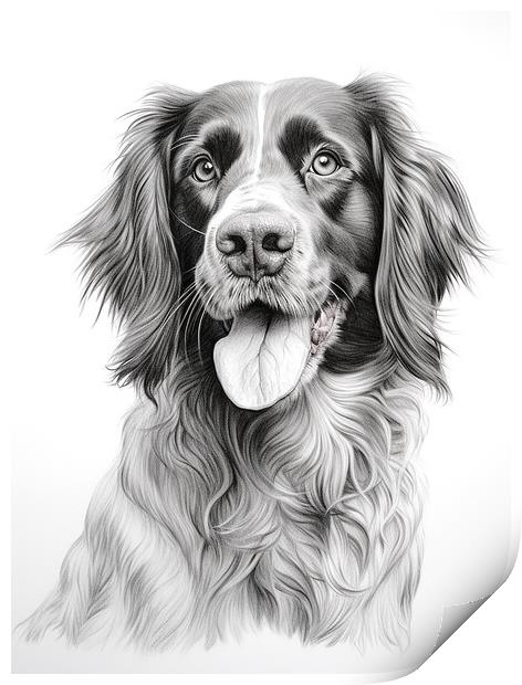 German Long Haired Pointer Pencil Drawing Print by K9 Art