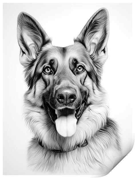 German Shepherd Dog Pencil Drawing Print by K9 Art