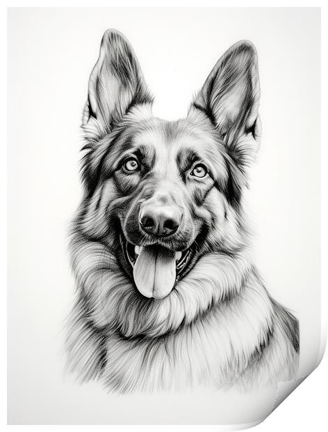 German Shepherd Dog Pencil Drawing Print by K9 Art