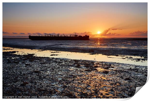 Wreck at sunrise, Murston, Kent Print by Alan Payton