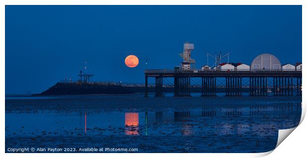 Red moonrise at Herne Bay pier Print by Alan Payton