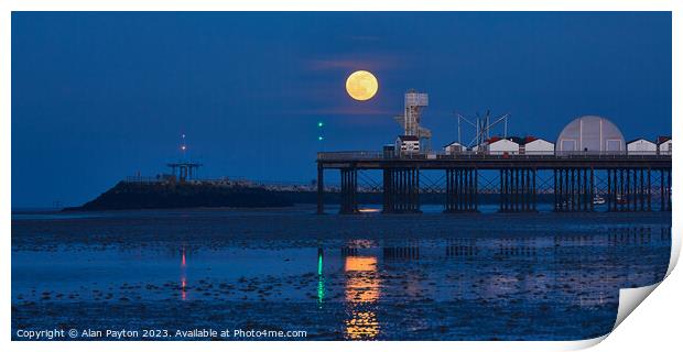 Golden moonrise over Herne Bay pier Print by Alan Payton