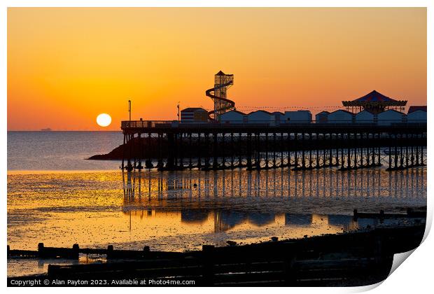 Sunrise and reflections at Herne Bay Pier Print by Alan Payton