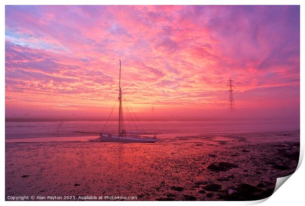 Red Sky over Oyster Yawl F76 Gamecock Print by Alan Payton