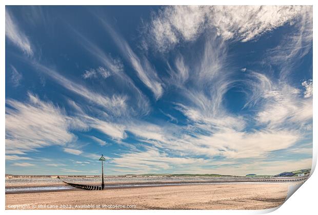 Cirrus clouds over Borth beach, Ceredigion, Wales, Print by Phil Lane