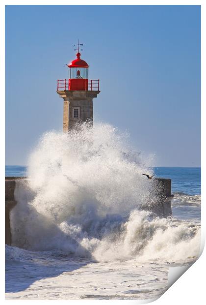 Storm waves over the Lighthouse Print by Olga Peddi