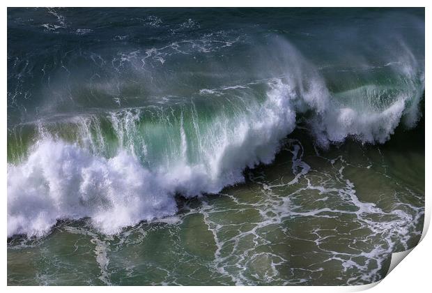Wild wave in Nazare at the Atlantic ocean coast of Centro Portug Print by Olga Peddi