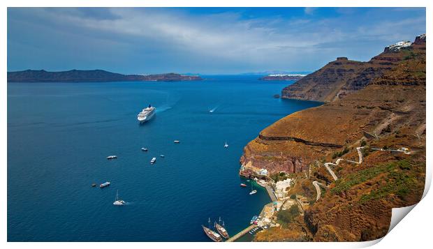 Old Port of Fira, main town Santorini, Greece. Print by Olga Peddi