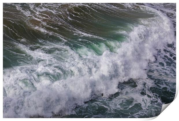 Wild wave in Nazare at the Atlantic ocean coast of Print by Olga Peddi