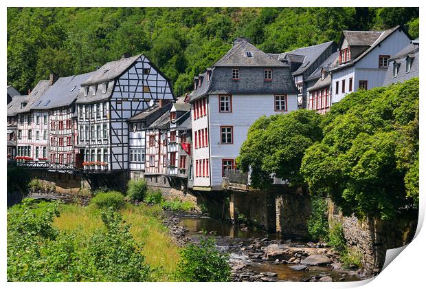 Medieval fachwerk houses in Monschau Old town, Ger Print by Olga Peddi