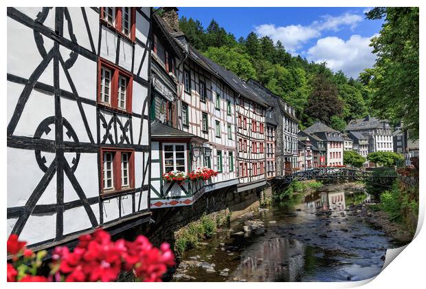 Medieval fachwerk houses in Monschau Old town, Ger Print by Olga Peddi