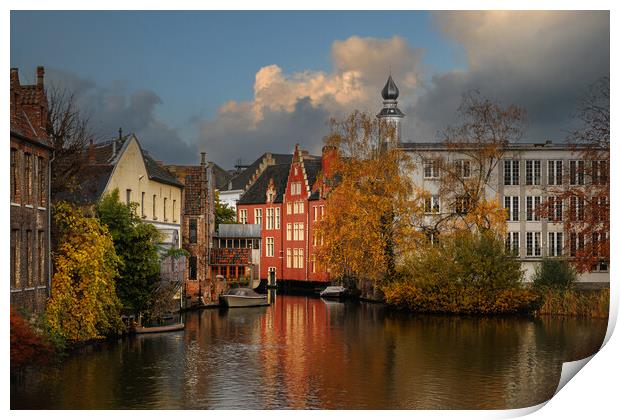 Gent - canal and typical brick houses Print by Olga Peddi